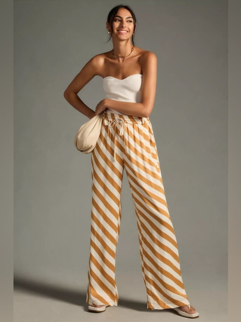 Anthro Maeve Straight Leg Pull on Silk Striped Pants - Picture 2 of 9